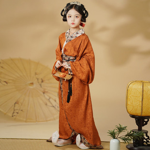 Hanfu Girl's Spring and Autumn Warring States Robe Straight-fringing Long-collar Confucianism Guofeng Ancient Suit Children's Treasure Restoration Tang Suit Performance