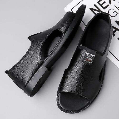 Men's Soft Leather Sandals Summer Breathable Beach Shoes Roman Men's Soft Sole Deodorant Casual Non-slip Leather Sandals