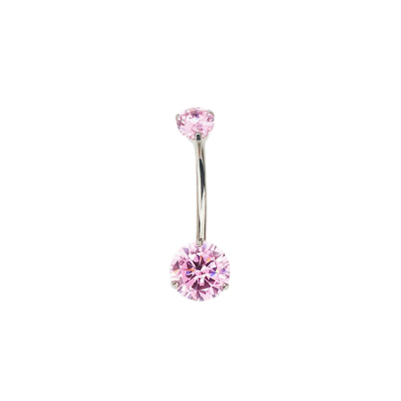 G23 Titanium Three-Prong Double-Head Zircon Internal Thread Navel Ring - Super Shiny Round CZ Belly Button Jewelry detail image 7