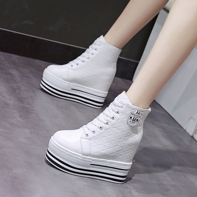 高帮内增高女鞋夏季新款增高松糕跟厚底百搭运动休闲鞋