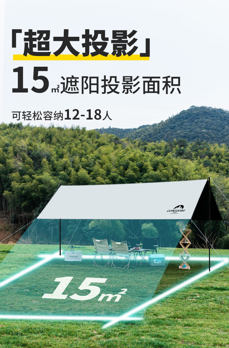 Black Rubber Canopy Tent Outdoor Camping Awning Portable Thickened Rainproof Park Picnic Sunscreen Awning