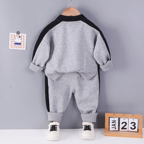Children's suits, casual sports suits, boys' color-blocked lapels, half-zips, long-sleeved sweatshirts and sweatpants, children's two-piece trendy sets