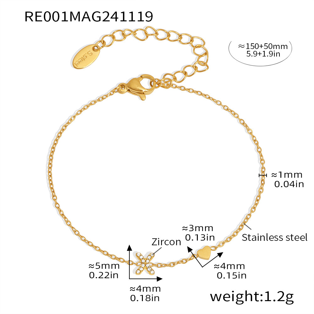 Qiong Yao Titanium Steel 26 letras con incrustaciones de circón Juego de joyas PVD chapado en oro real collar de retención de color pulsera anillo aretes