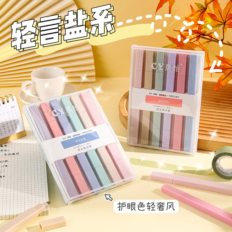 Pluma fluorescente al por mayor Morandi color traje mano cuenta pluma estudiante clave marca número color cabeza suave pluma fluorescente en caja