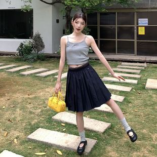 Nanyou Women's m Home 25 High-End Spring New College Style Spliced Waist Age-Reducing Casual Plaid Pleated Skirt