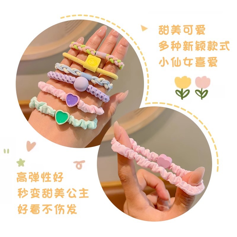 Cuerda de pelo de los niños 2024 Nuevo estilo coreano durable alta banda de goma elástica cuerda de pelo niñas bolas de colores