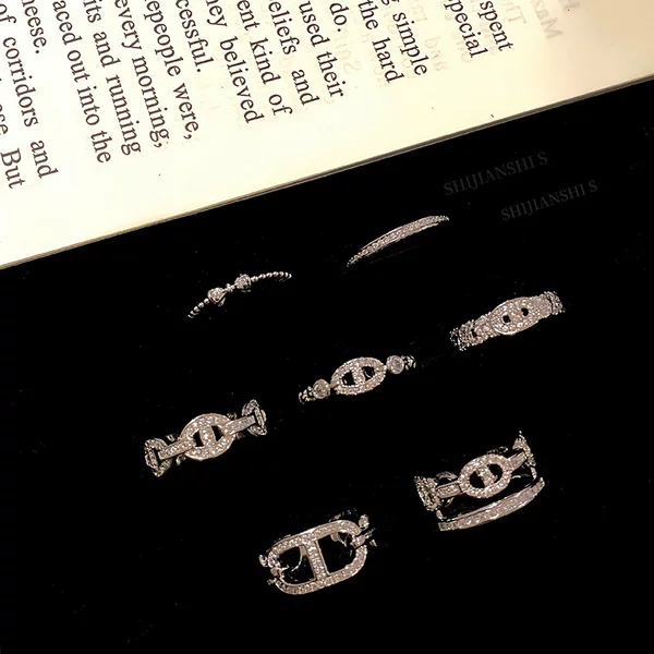 Minimalist European and American Style Pig Nose Inlaid Open Ring for Women Niche Light Luxury High-End Index Finger Ring