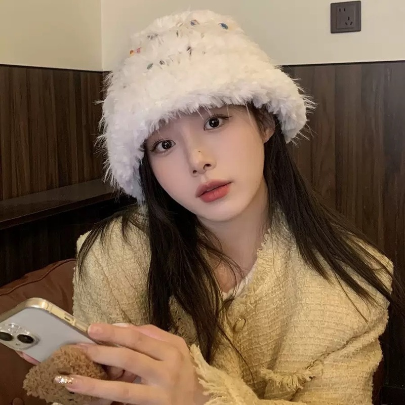 秋冬季ins彩色小糖豆防风毛绒帽女款出游氛围感护耳保暖针织帽子|undefined