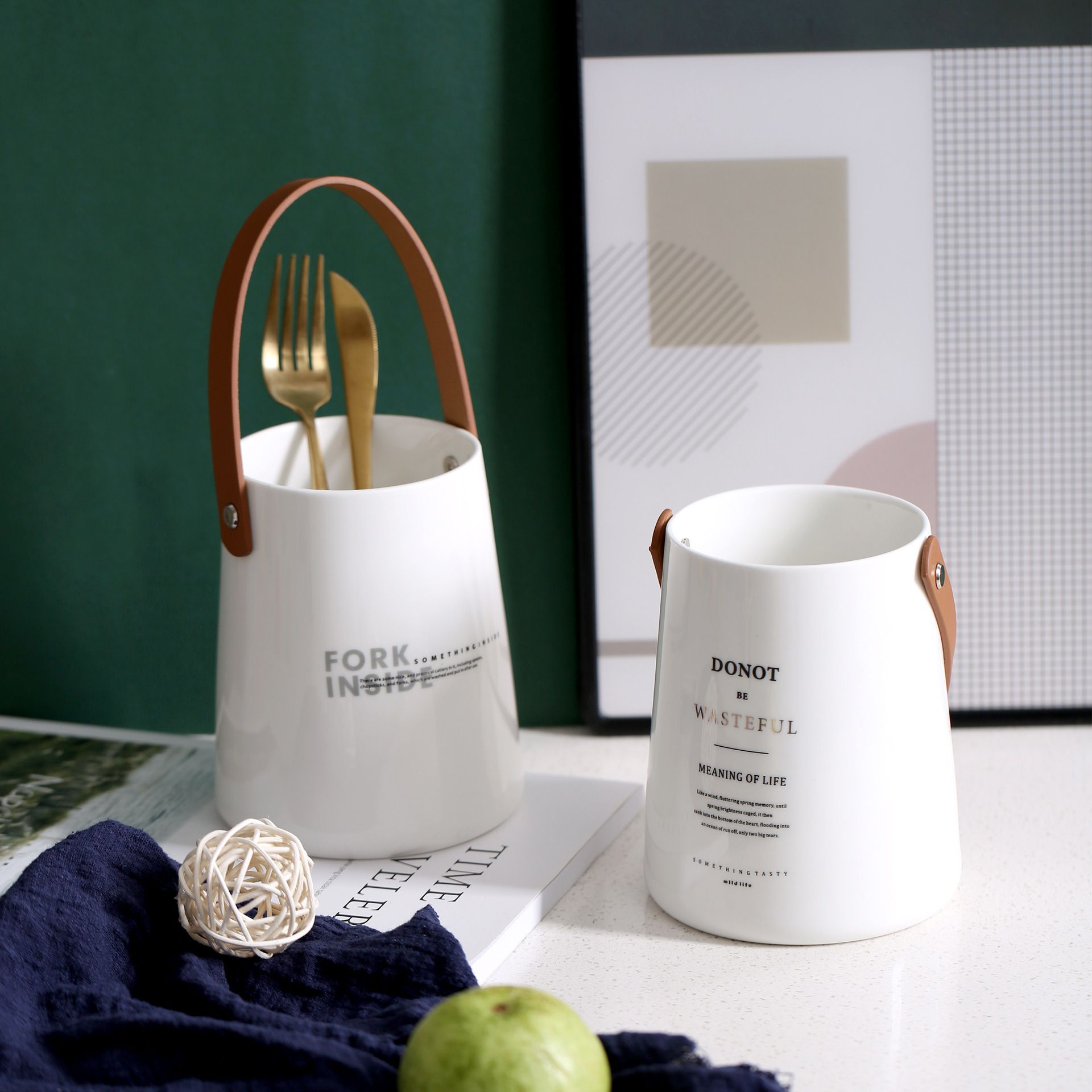 37 grados original Nórdico mango de cuero tubo vajilla creativa simple cocina del hogar palillos cerámica jaula almacenamiento