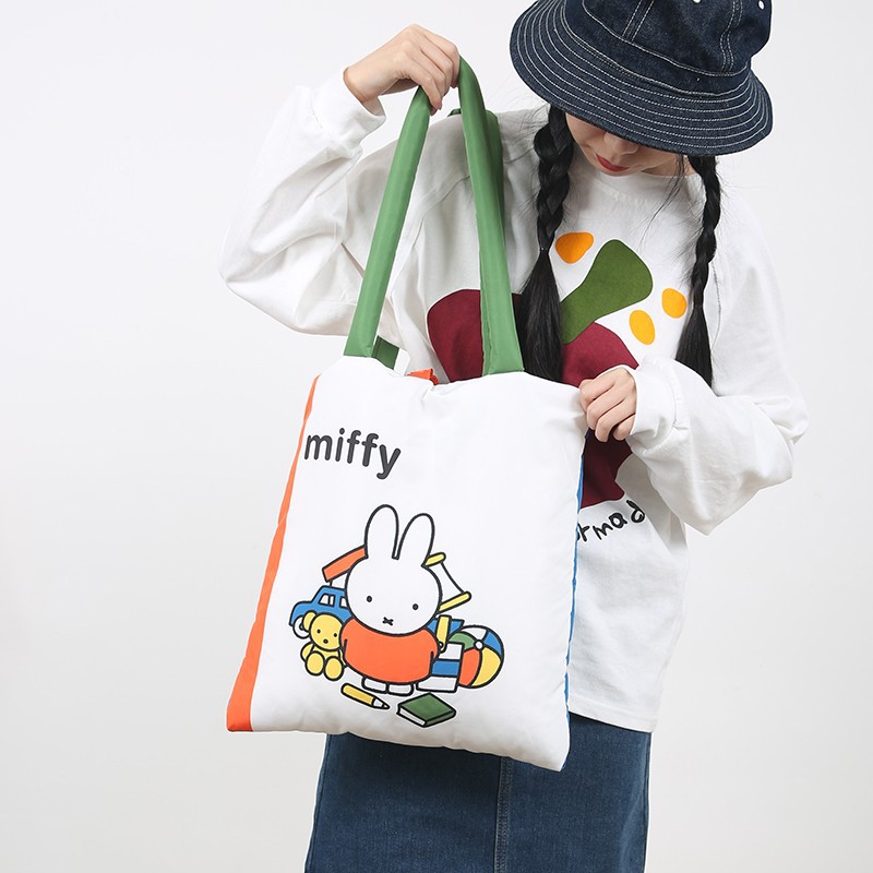 Miffy Stuffing Two-sided One shoulder portable Canvas bag lovely rabbit Versatile student Shopping Cotton bag goods in stock wholesale
