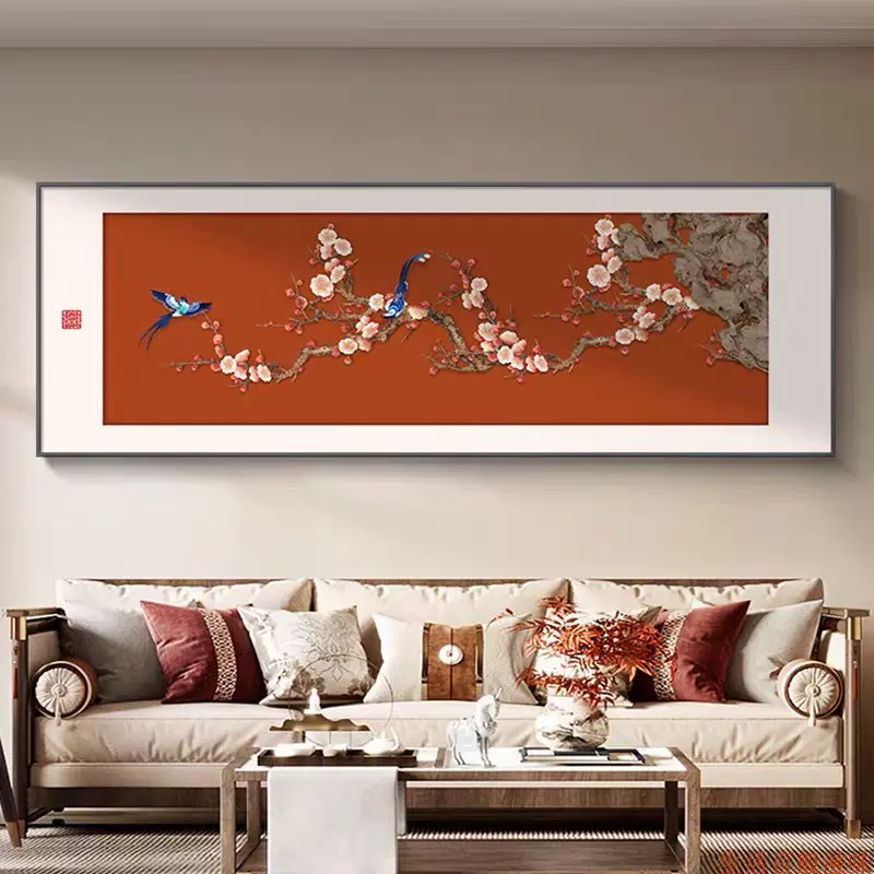 大墙画客厅喷绘卧室装饰画新中式高级感沙发背景墙挂画肌理壁画画
