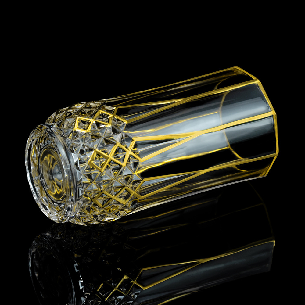 水晶玻璃八字花描金咖啡杯 高颜值创意拿铁咖啡杯下午茶杯带把手