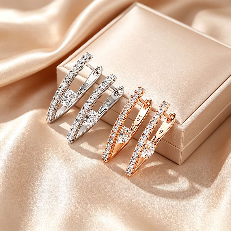 Aretes de Cierre Ruso en Forma de V 18K de Aleación de Cobre, Diseño Geométrico, para Mujer