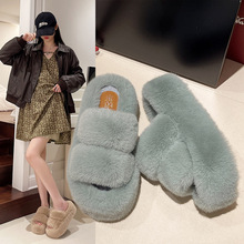 7厘米厚底毛毛拖鞋外穿2024秋季新款时尚坡跟松糕底34-42码棉拖鞋
