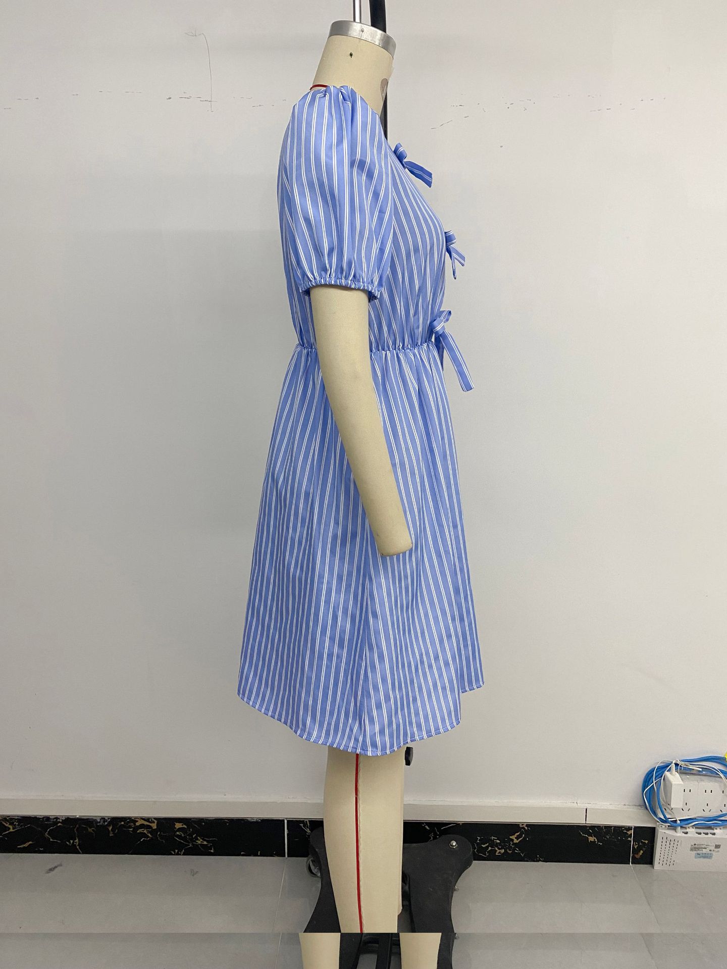 Summer Striped Dress round Neck Bowknot Lace up Dress 15 Summer Striped Dress round Neck Bowknot Lace up Dress