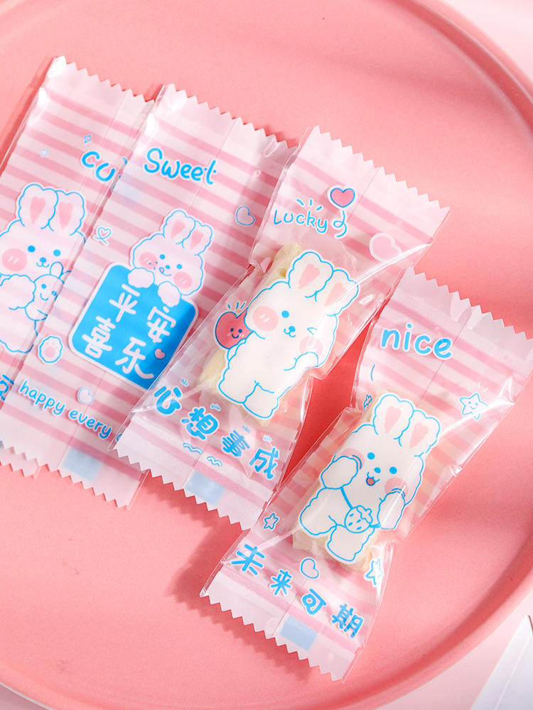 Bolsa de embalaje de nougat, embalaje de toffee, papel de azúcar, bolsas de pastel de leche de mango, sello de máquina transparente, bolsas pequeñas letras esmerizadas