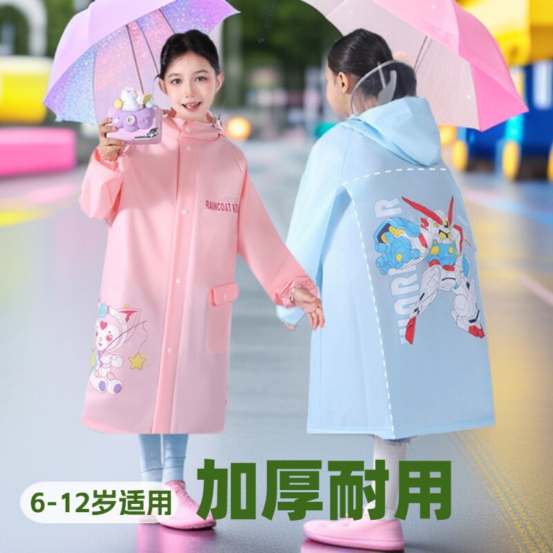 Children's Raincoat, All-In-One Thickeneded and Extended, 6-12 Year Old Boys and Girls Go to School with Large Schoolbags and Ponchos