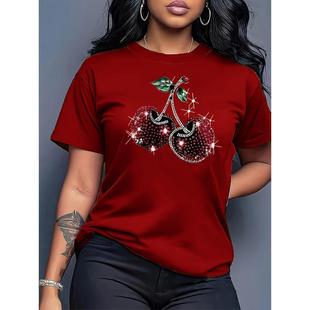 �W�aŮ�b����T��Women's Casual Short Sleeve T-Shirt, Shiny Ch