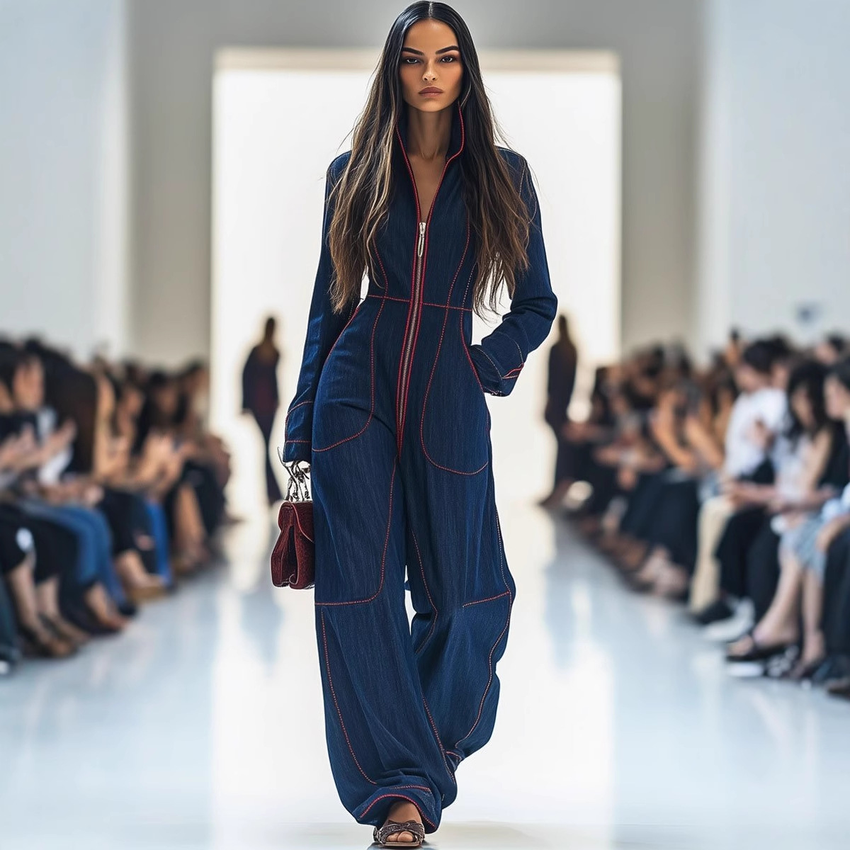 Cross-Border Amazon New Products Cross-Border Autumn and Winter Slim V Neck Casual Plus Size Women's Pure Color Large Flap Pocket Pants Jumpsuit