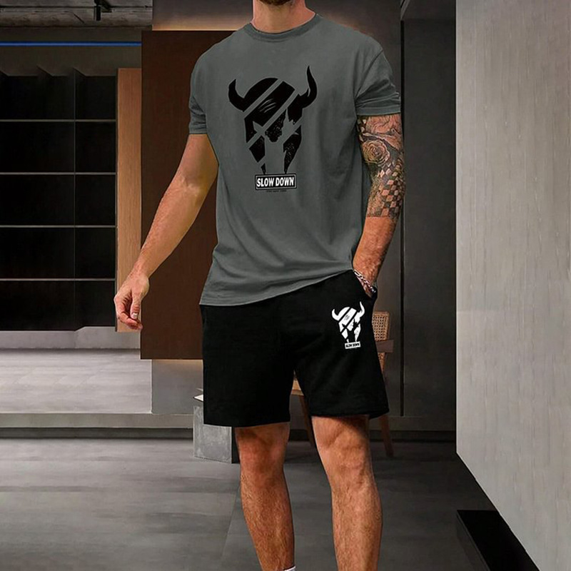 2023 camiseta de moda de verano corriendo fitness cuello redondo manga corta 3D impresión de los hombres de comercio exterior traje de Deportes de calle