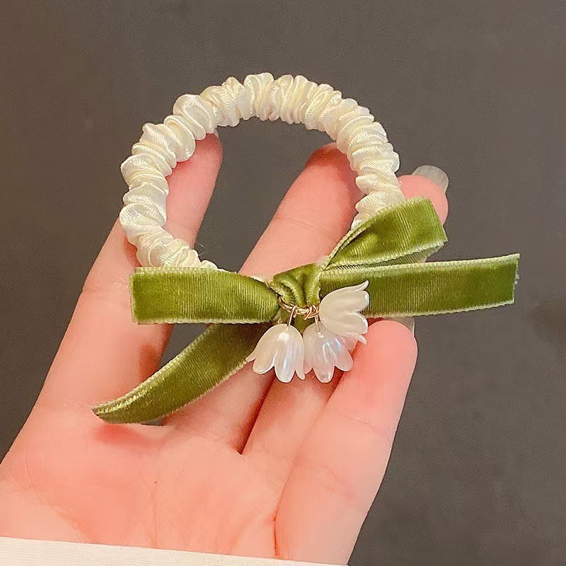スズランの花のヘアロープ女性の森のタッセル花小腸ヘアバンドゴムバンド女の子のヘアヘッドバンドゴムバンドヘアアクセサリー|undefined