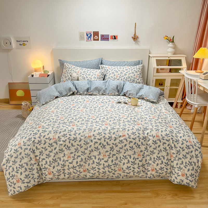 Algodón de cuatro piezas de ropa de cama de algodón 2025, nuevo edredón de flores frescas, sábanas de dormitorio de tres piezas de cuatro estaciones