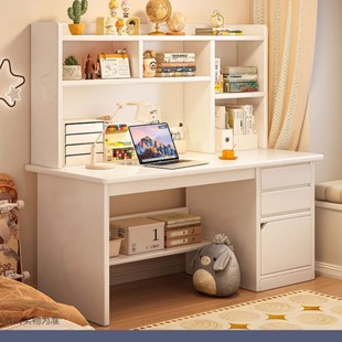 Solid Wood Desk Student Home Study Desk Bedroom Desk Bookshelf Integrated with Bookcase Drawer Computer Desk