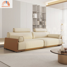 现代小户型皮质沙发简约风科技布沙发意式极简高端豆腐块沙发直排