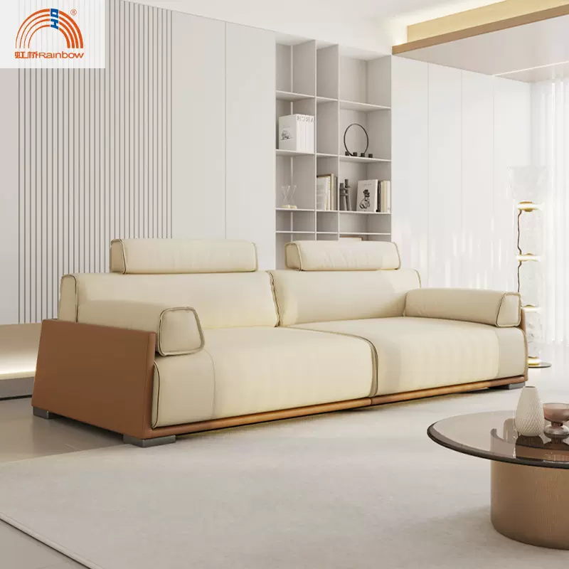 现代小户型皮质沙发简约风科技布沙发意式极简高端豆腐块沙发直排