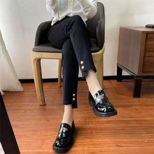 High Waist Black Cropped Straight Leggings Autumn Thin Small Eight Stretch Slim Smoke Tube Small Black Pants for Women