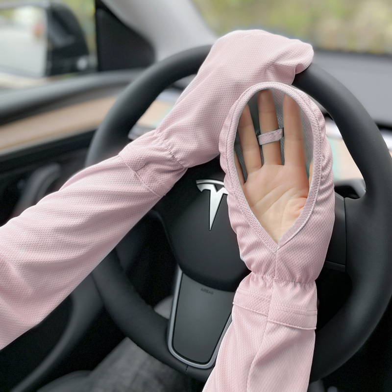 Finger-covered mesh sleeves-nude pink