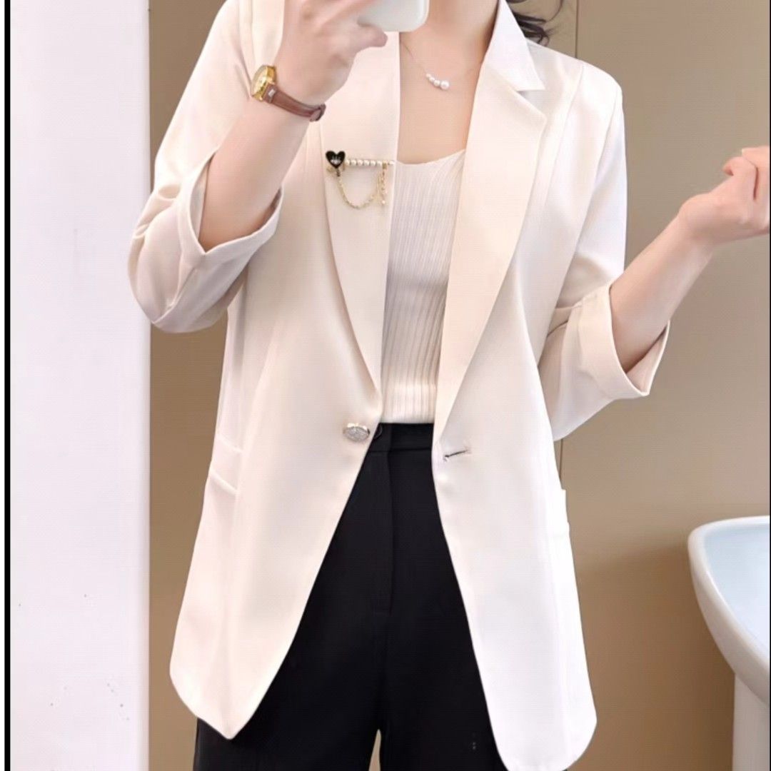 早秋款气质休闲百搭时尚显瘦外套防皱新中式女神范七分袖小西装