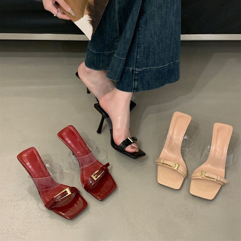 First Encounter Season 2026 Summer Transparent Strap Buckle Square-Toe Thin-Heel Outdoor Sandals Women's High Heels First Encounter Season 2026 Summer Transparent Strap Buckle Square-Toe Thin-Heel Outdoor Sandals Women's High Heels