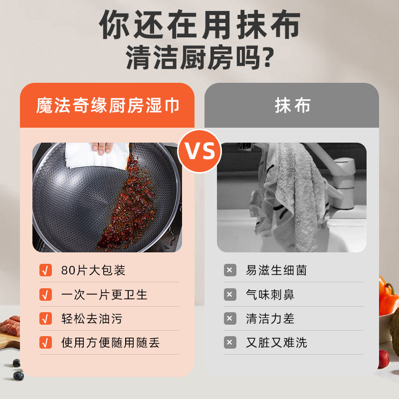 廚房清潔濕巾批發加大加厚大包80抽家用清潔濕紙巾一次性廚房濕巾