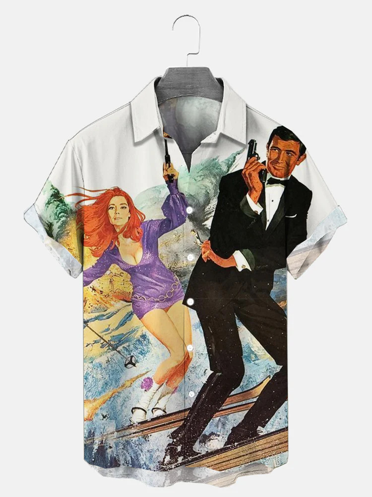 Trend de moda para hombres transfronterizos Camisa de manga corta hawaiana Camisa estampada digital 3D Transfronteriza Amazon