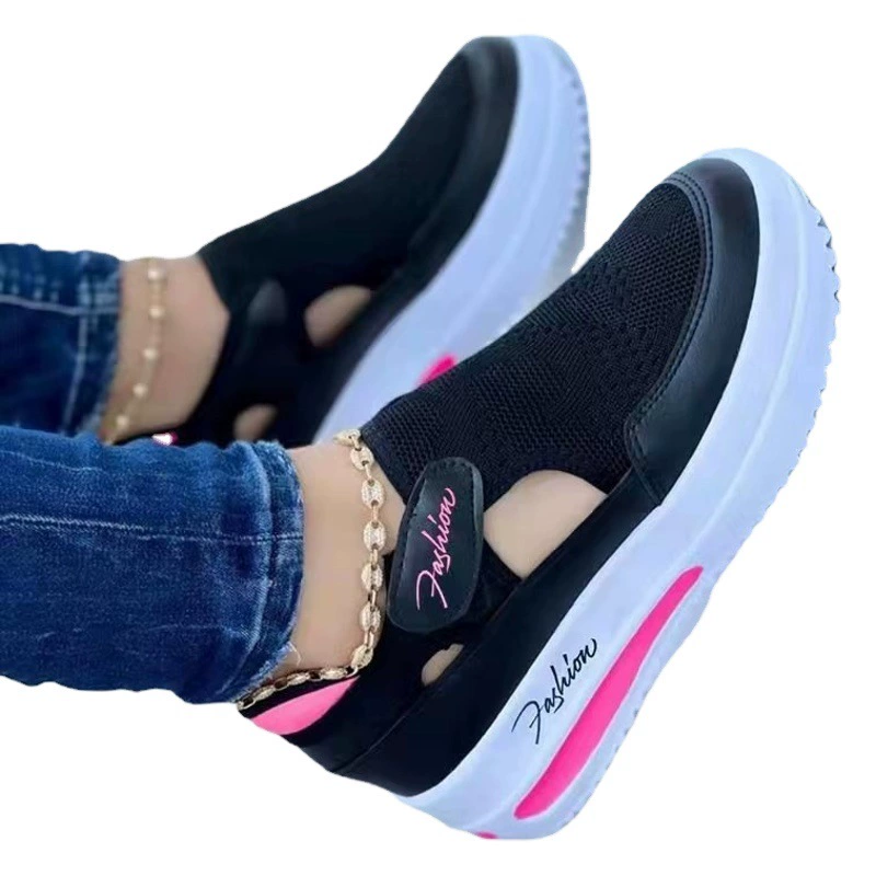 2024, европейская и американская новая независимая станция, большие размеры, экспортная повседневная обувь для женщин, тканые туфли на танкетке с липучкой, сетчатые туфли на складе