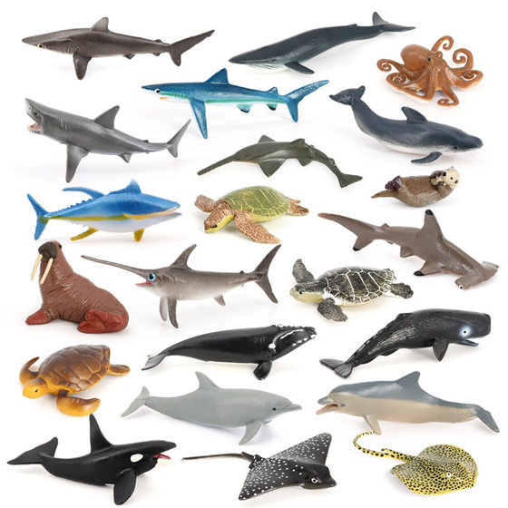 Mini sea creature model whale shark turtle dolphin small animal toy set Science and Education cognitive ornaments