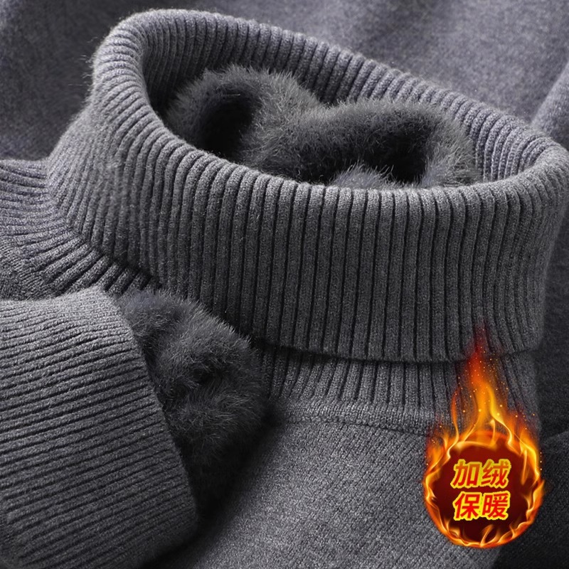 Men's soft keep warm velvet solid color knitted sweater
