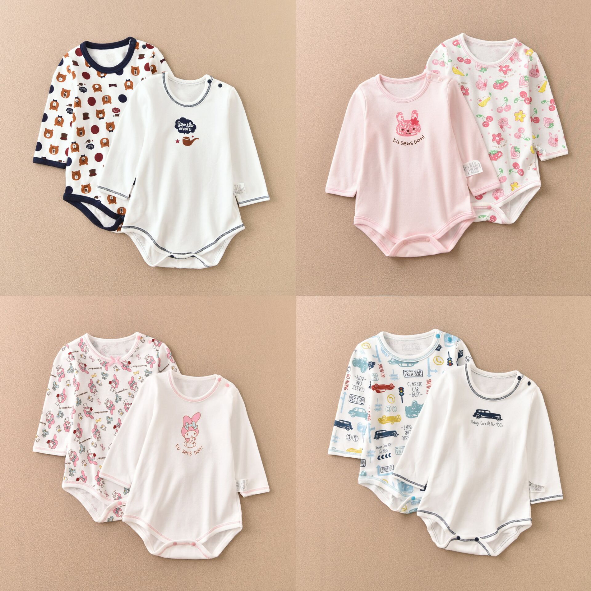 Pure cotton baby romper, long-sleeved, triangular romper, export children's clothing source, Songyou Nishimatsuya cotton wool