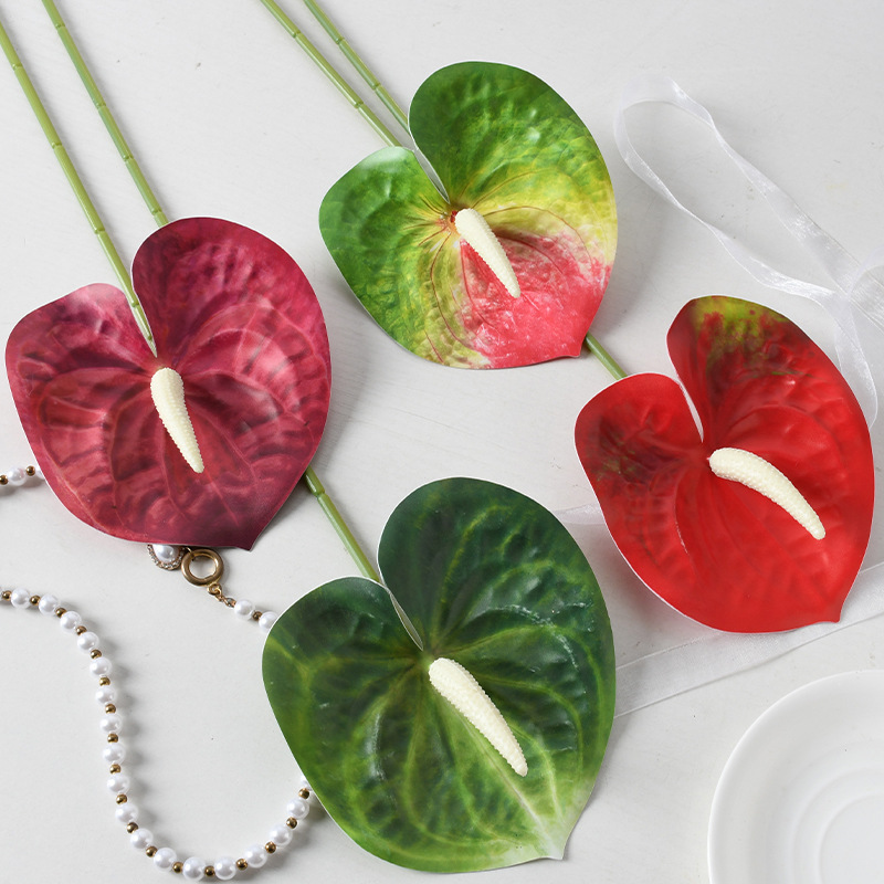 仿真花3D红掌火鹅掌手感胶片植物婚庆花材婚礼假花人造花厂家批发