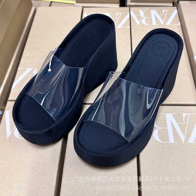 Za2024 Summer Open-Toe Foreign Trade Ultra-High Heel Casual Shoes Thick-Soled Women's Sandals Beach Shoes Cross-Border Slip-On