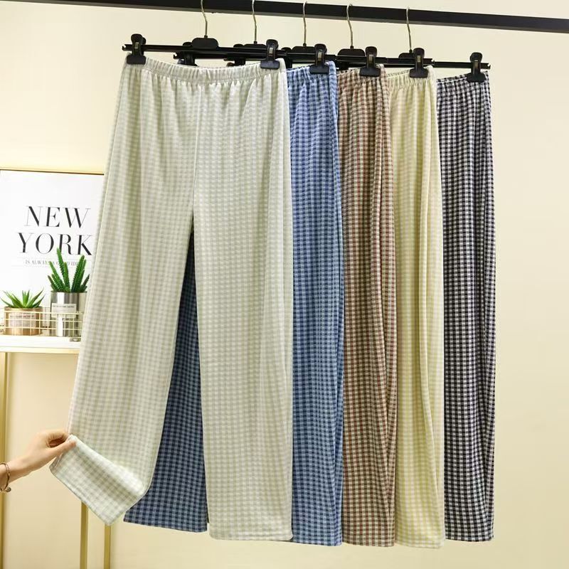 Pure Cotton Autumn and Winter Men's Plaid Plus-Size Home Pants, Loose Casual Comfortable Large Size Sleep Pants, Wide-Leg Casual Pants