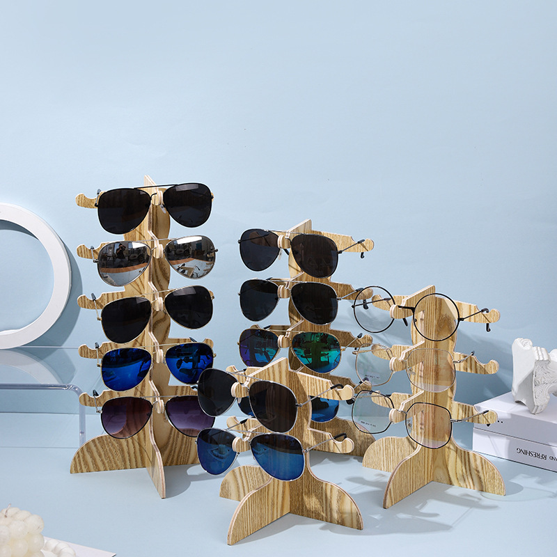 Cross-border in stock solid wood sunglasses display rack log glasses shelf display props detachable wooden sunglasses shelf
