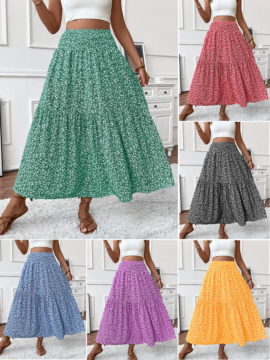 A-Line Skirt Long Amazon European and American Cross-Border Floral Skirt Autumn and Summer High-End Splicing Women's Umbrella Skirt
