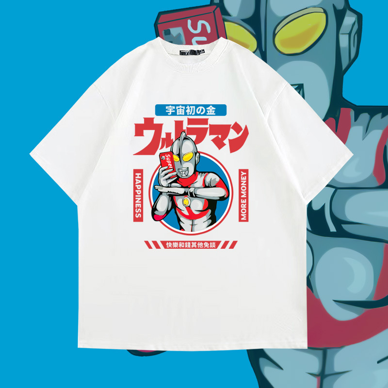 Japanese Anime Ultraman Cartoon Pure Cotton Short-sleeved T-shirt Summer Teenagers and Children Students Fashion Brand Loose Half-sleeved T-shirt