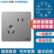 正泰银色开关插座暗装大面板家用墙式86型2L无边框北欧复古浅灰色