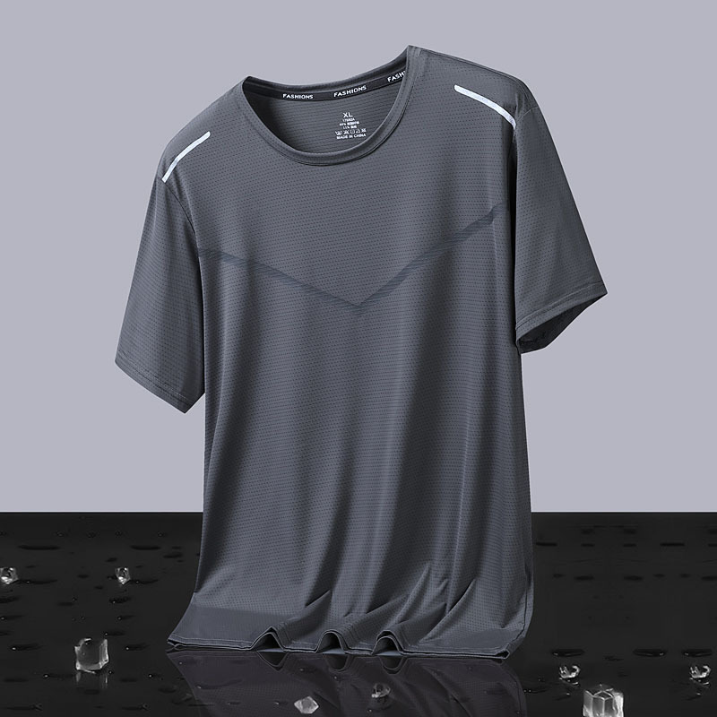 Nueva sensación de hielo de verano delgada transpirable hielo mallas camiseta de manga corta para hombres deportes de secado rápido más tamaño de ropa de hombre 23 image 3