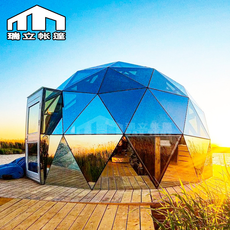 glamping  glass dome tent6米玻璃星空房蓝色镀膜玻璃帐篷酒店