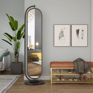 Nordic Full-Length Floor-Standing Dressing Mirror for Home Bedroom, Rotating Mirror, Trendy Style for Living Room, Three-Dimensional Light Luxury Dressing Mirror