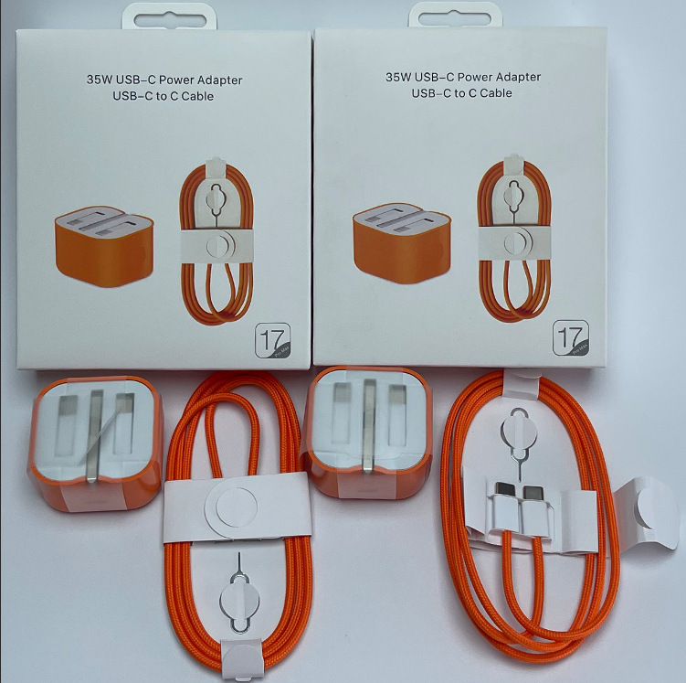 British Standard Charger Suitable for iPhone Apple Mobile Phone Charger 35Wpd Fast Charging Head Orange Set Wholesale